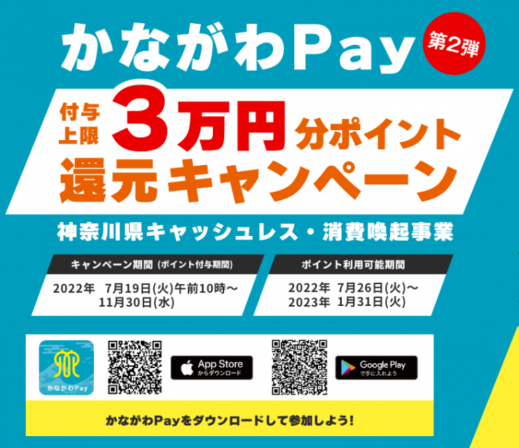 かながわPay”第2弾スタート！付与上限3万円分ポイント還元キャンペーン 